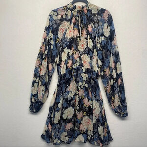 byTimo Mini Dress Smocked Floral Balloon Sleeve Mock Neck Sheer M